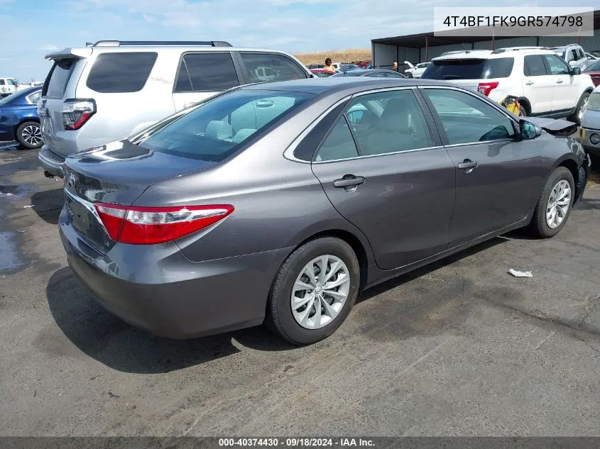 2016 Toyota Camry Le VIN: 4T4BF1FK9GR574798 Lot: 40374430