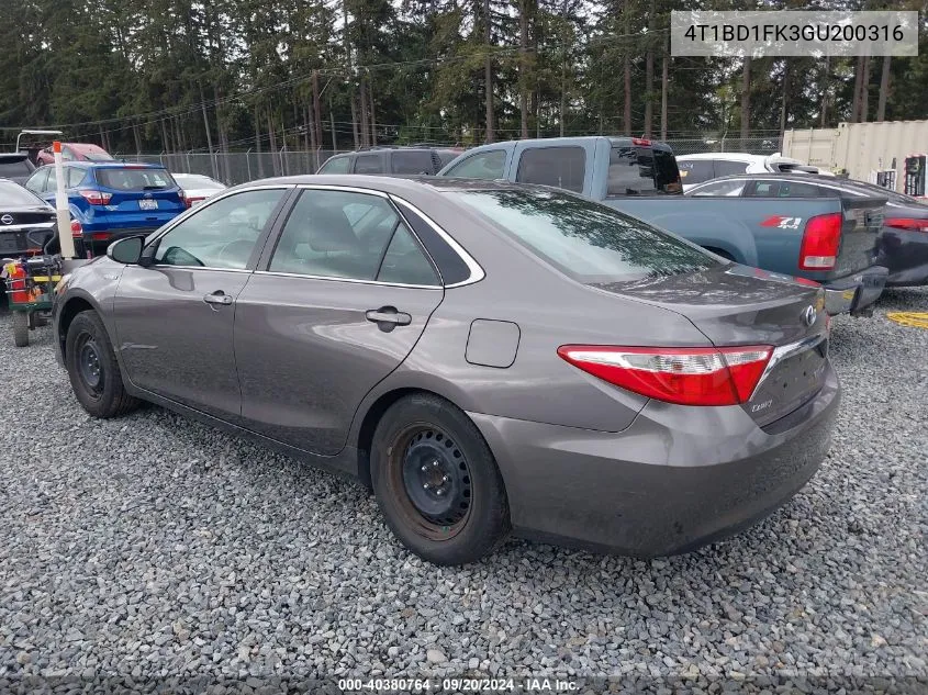 2016 Toyota Camry Hybrid Le VIN: 4T1BD1FK3GU200316 Lot: 40380764