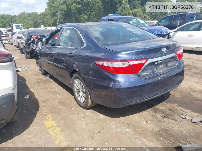 2016 Toyota Camry Le VIN: 4T4BF1FK8GR563761 Lot: 40381559