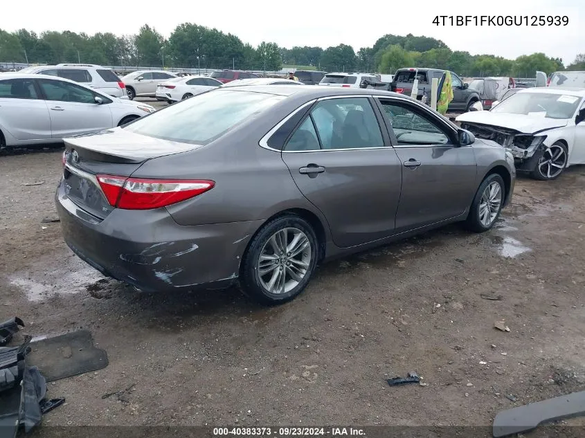 2016 Toyota Camry Se VIN: 4T1BF1FK0GU125939 Lot: 40383373