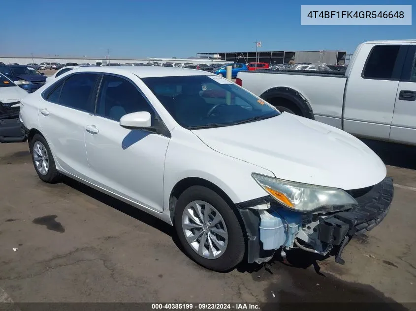 2016 Toyota Camry Le VIN: 4T4BF1FK4GR546648 Lot: 40385199