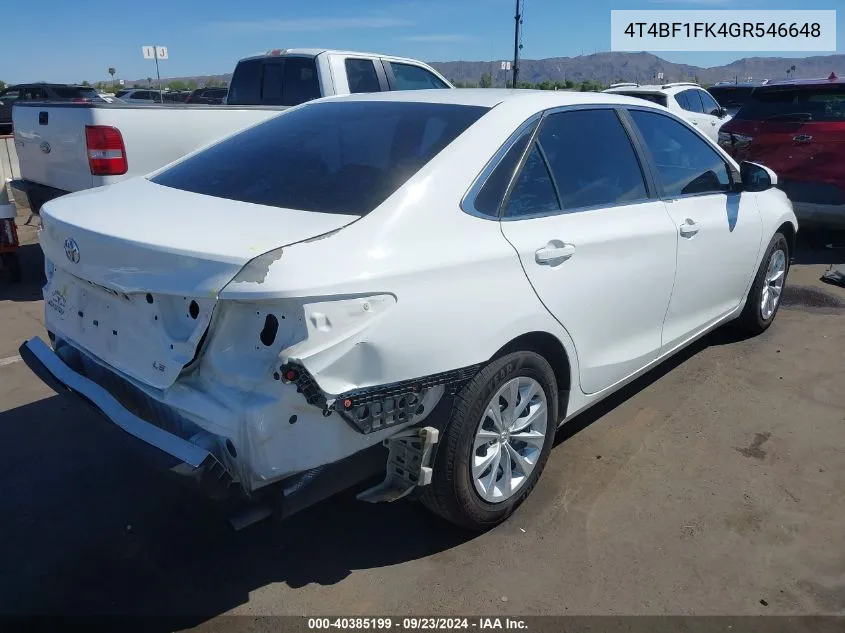 2016 Toyota Camry Le VIN: 4T4BF1FK4GR546648 Lot: 40385199