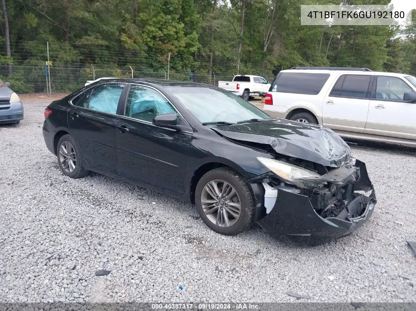 2016 Toyota Camry Se VIN: 4T1BF1FK6GU192180 Lot: 40387317