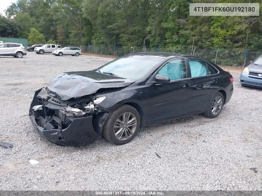 2016 Toyota Camry Se VIN: 4T1BF1FK6GU192180 Lot: 40387317