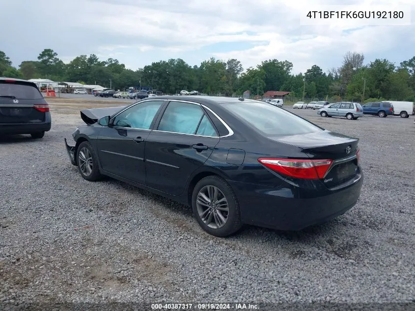 2016 Toyota Camry Se VIN: 4T1BF1FK6GU192180 Lot: 40387317