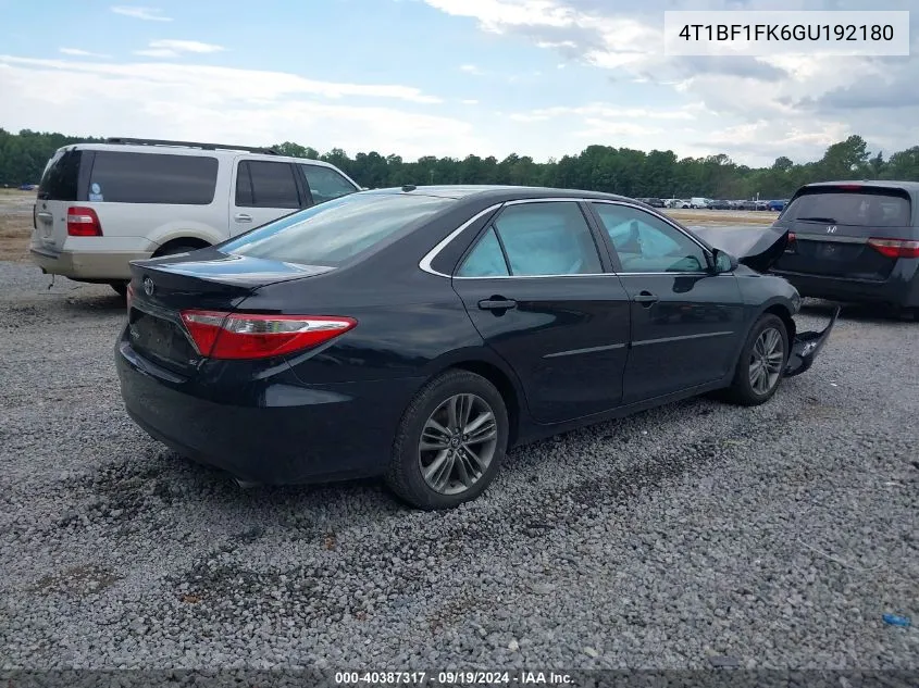 2016 Toyota Camry Se VIN: 4T1BF1FK6GU192180 Lot: 40387317