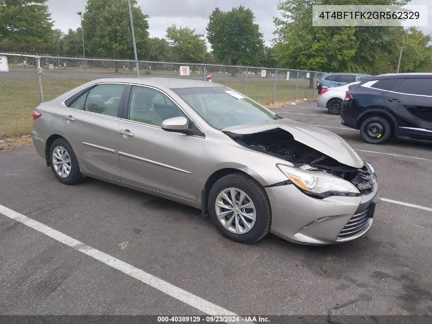 2016 Toyota Camry Le VIN: 4T4BF1FK2GR562329 Lot: 40389129