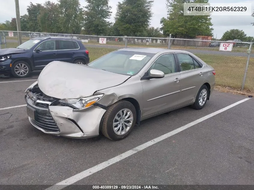 2016 Toyota Camry Le VIN: 4T4BF1FK2GR562329 Lot: 40389129