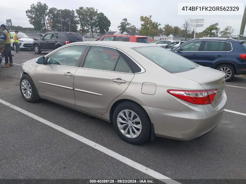 2016 Toyota Camry Le VIN: 4T4BF1FK2GR562329 Lot: 40389129