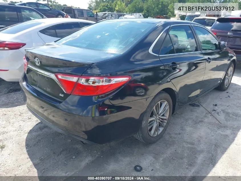 2016 Toyota Camry Se VIN: 4T1BF1FK2GU537912 Lot: 40390707