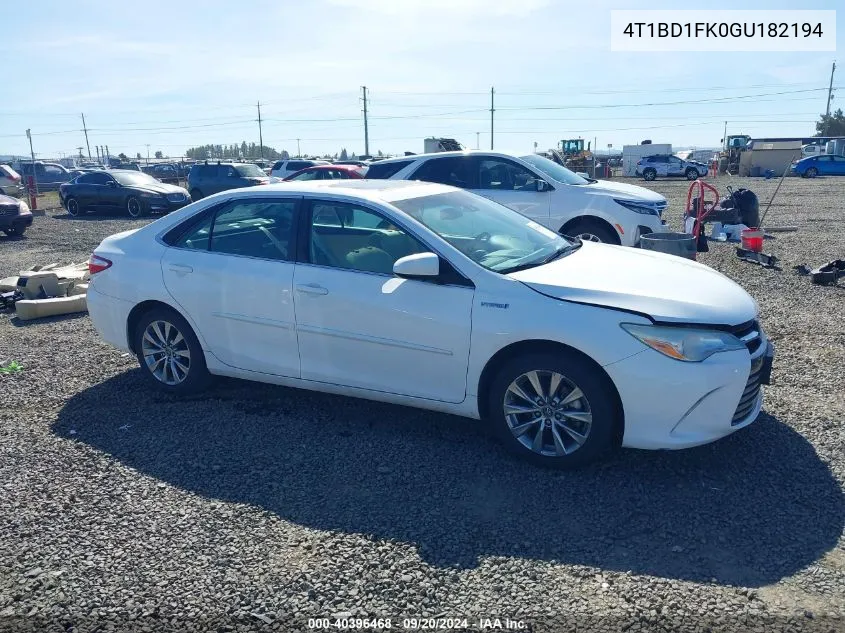 2016 Toyota Camry Hybrid Xle VIN: 4T1BD1FK0GU182194 Lot: 40396468