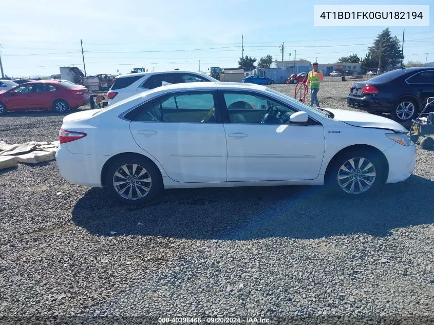 2016 Toyota Camry Hybrid Xle VIN: 4T1BD1FK0GU182194 Lot: 40396468