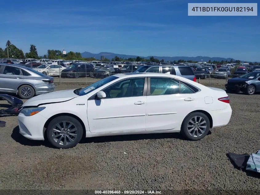 2016 Toyota Camry Hybrid Xle VIN: 4T1BD1FK0GU182194 Lot: 40396468