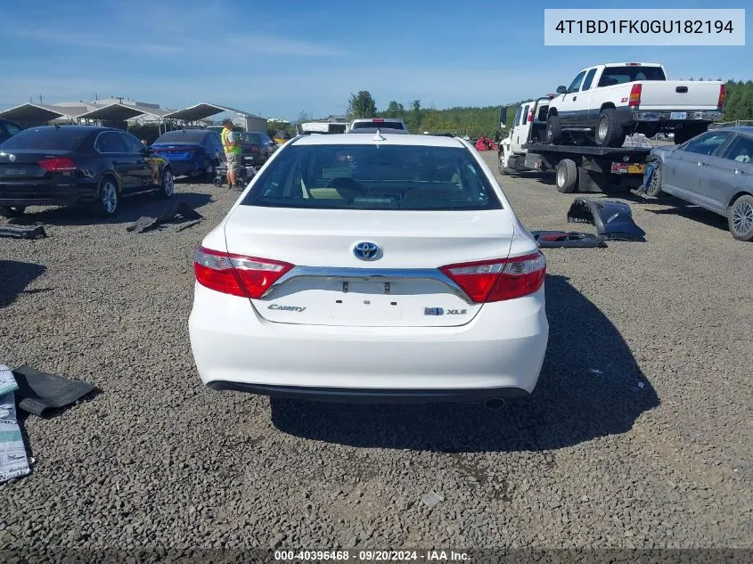 2016 Toyota Camry Hybrid Xle VIN: 4T1BD1FK0GU182194 Lot: 40396468