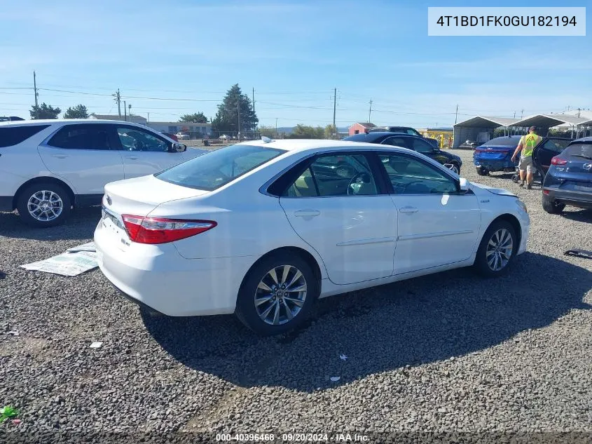 2016 Toyota Camry Hybrid Xle VIN: 4T1BD1FK0GU182194 Lot: 40396468