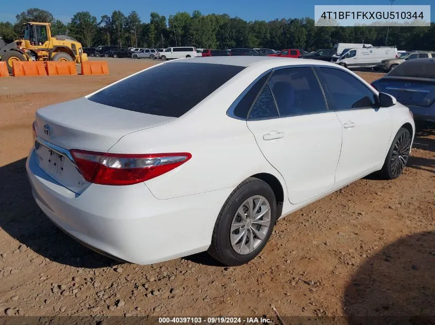 2016 Toyota Camry Le VIN: 4T1BF1FKXGU510344 Lot: 40397103