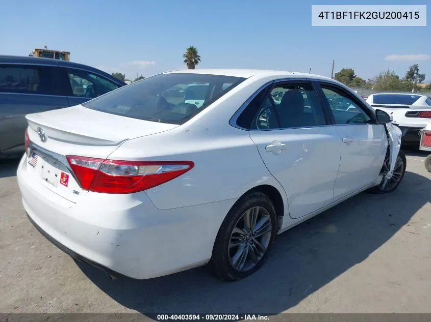 2016 Toyota Camry Se VIN: 4T1BF1FK2GU200415 Lot: 40403594