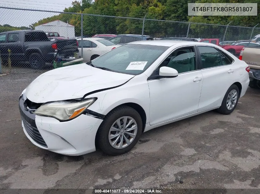 2016 Toyota Camry Le/Xle/Se/Xse VIN: 4T4BF1FK8GR581807 Lot: 40411077