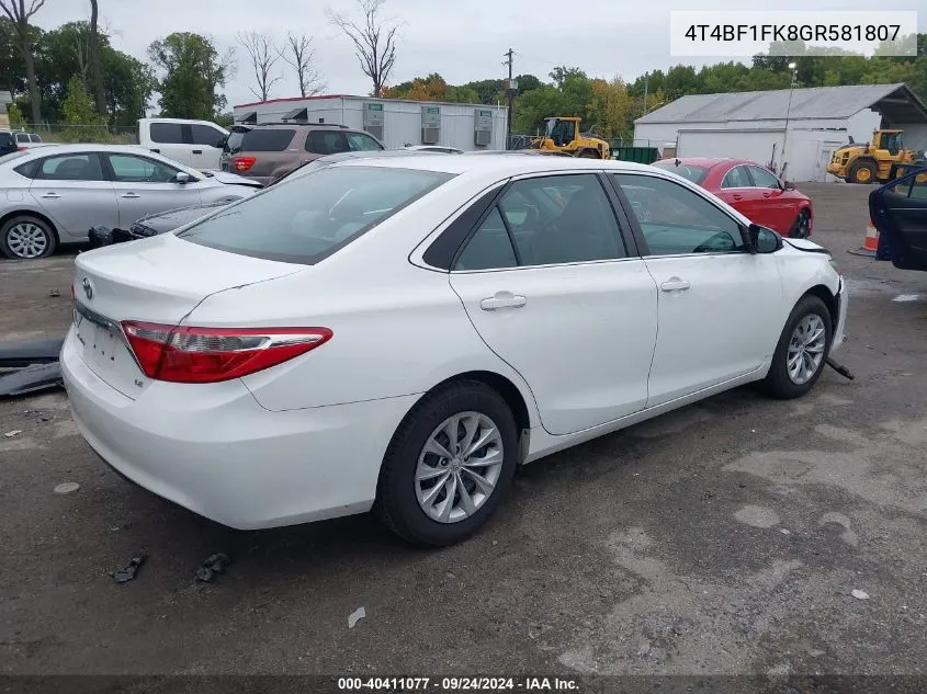 2016 Toyota Camry Le/Xle/Se/Xse VIN: 4T4BF1FK8GR581807 Lot: 40411077