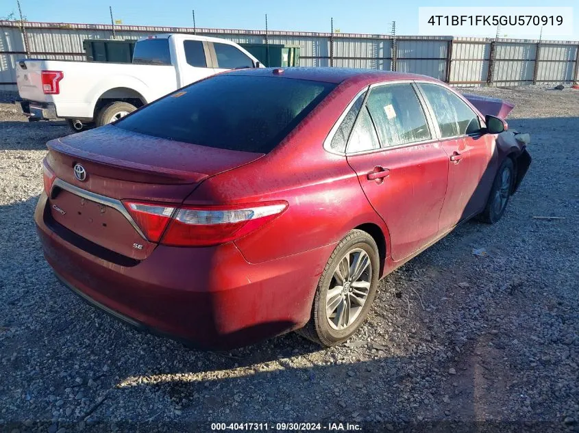 2016 Toyota Camry Se VIN: 4T1BF1FK5GU570919 Lot: 40417311