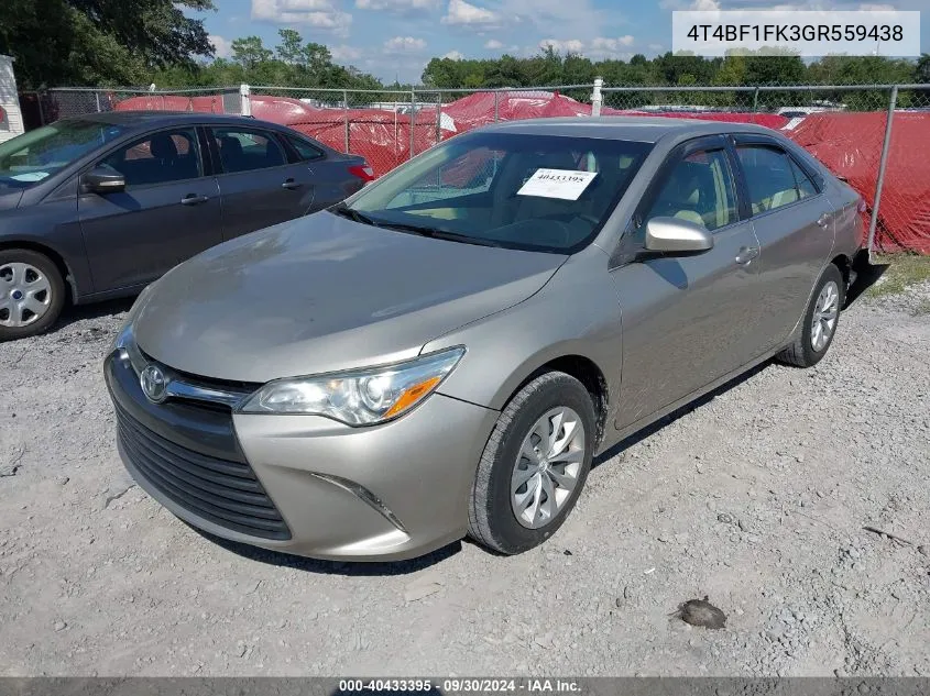 2016 Toyota Camry Le VIN: 4T4BF1FK3GR559438 Lot: 40433395