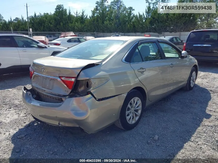 4T4BF1FK3GR559438 2016 Toyota Camry Le