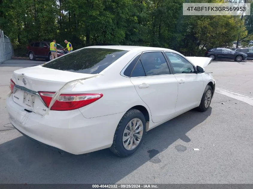 2016 Toyota Camry Le VIN: 4T4BF1FK3GR569953 Lot: 40442032