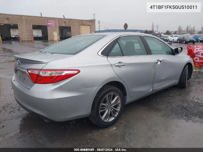 2016 Toyota Camry Se VIN: 4T1BF1FK5GU510011 Lot: 40447107