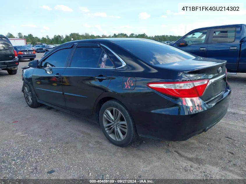 2016 Toyota Camry Se VIN: 4T1BF1FK4GU214302 Lot: 40459189