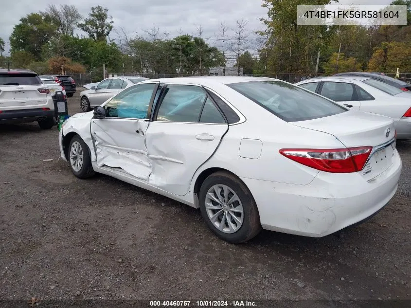 2016 Toyota Camry Le/Xle/Se/Xse VIN: 4T4BF1FK5GR581604 Lot: 40460757