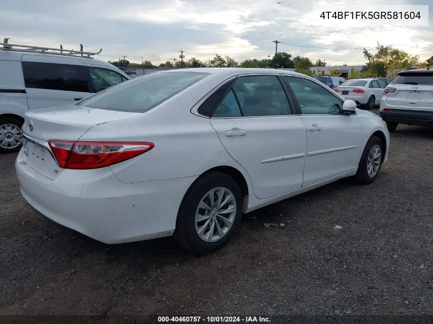 2016 Toyota Camry Le/Xle/Se/Xse VIN: 4T4BF1FK5GR581604 Lot: 40460757