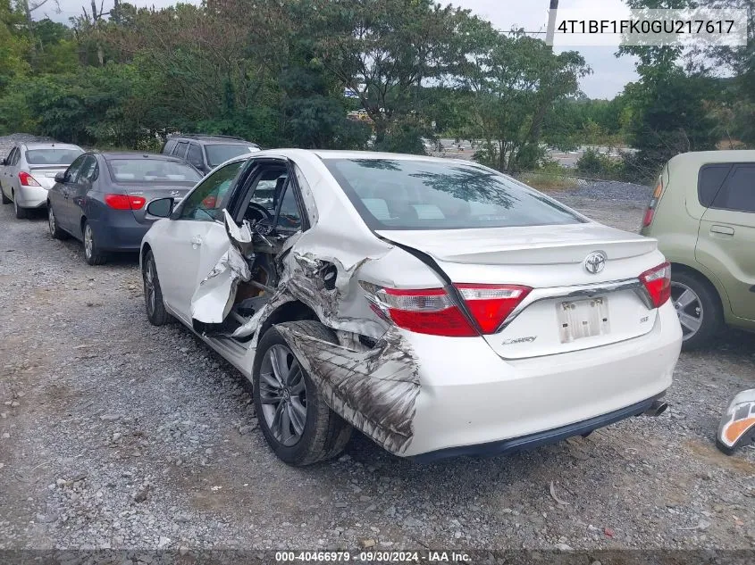 2016 Toyota Camry Se VIN: 4T1BF1FK0GU217617 Lot: 40466979