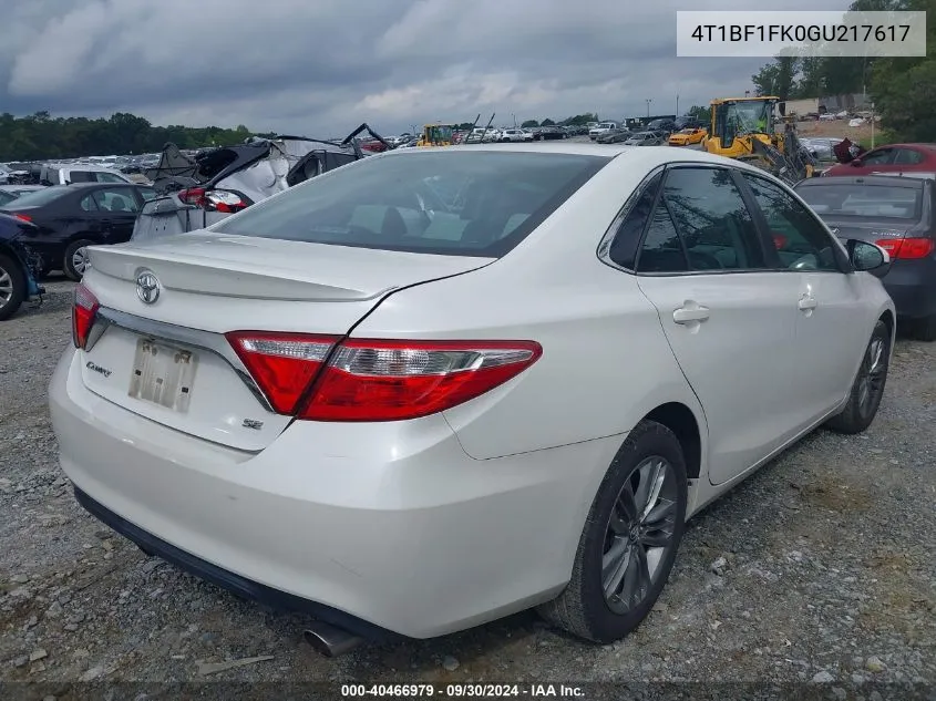 2016 Toyota Camry Se VIN: 4T1BF1FK0GU217617 Lot: 40466979