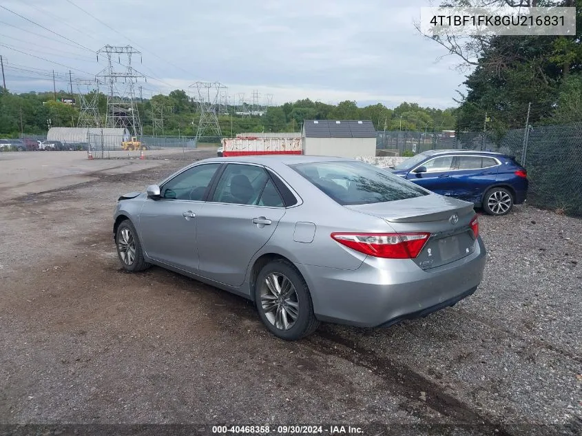 2016 Toyota Camry Se VIN: 4T1BF1FK8GU216831 Lot: 40468358