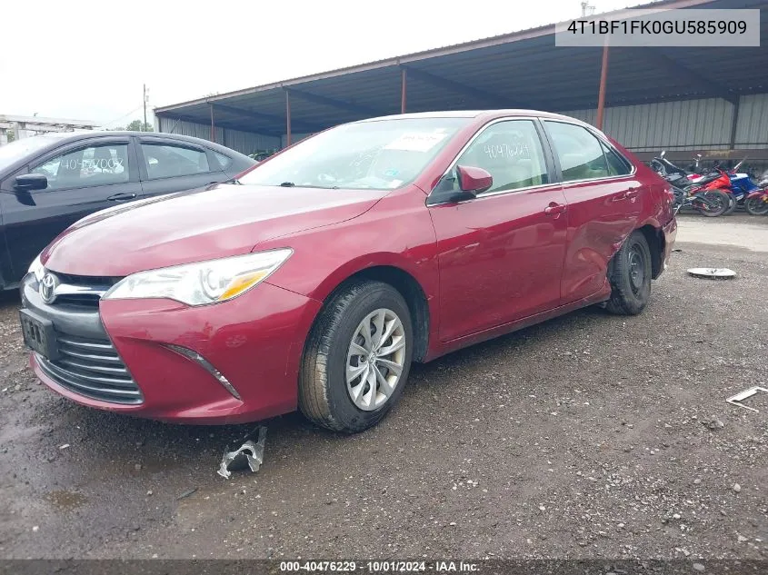 2016 Toyota Camry Le VIN: 4T1BF1FK0GU585909 Lot: 40476229