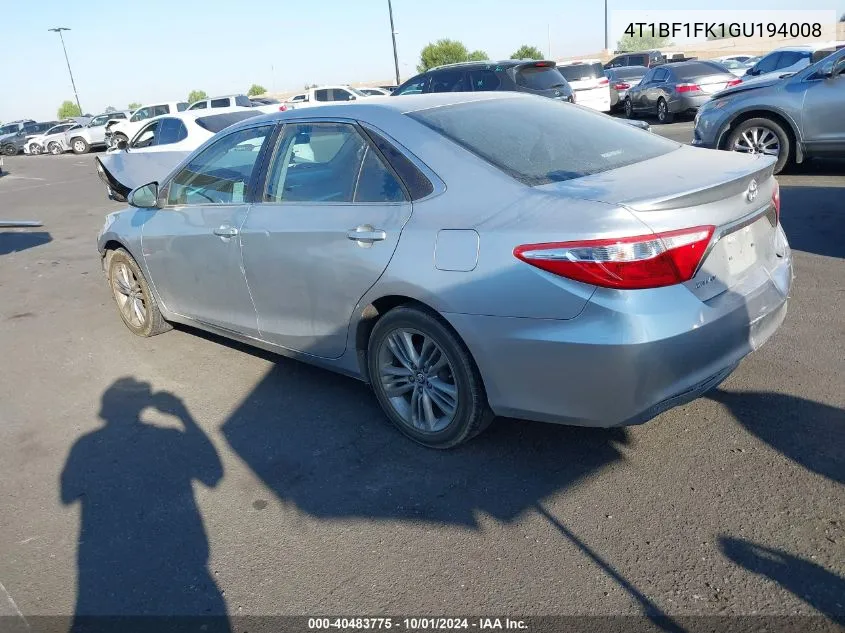 2016 Toyota Camry Le/Xle/Se/Xse VIN: 4T1BF1FK1GU194008 Lot: 40483775