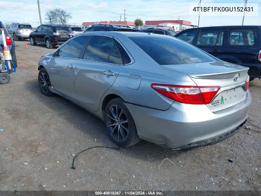 2016 Toyota Camry Xse VIN: 4T1BF1FK0GU152431 Lot: 40618267