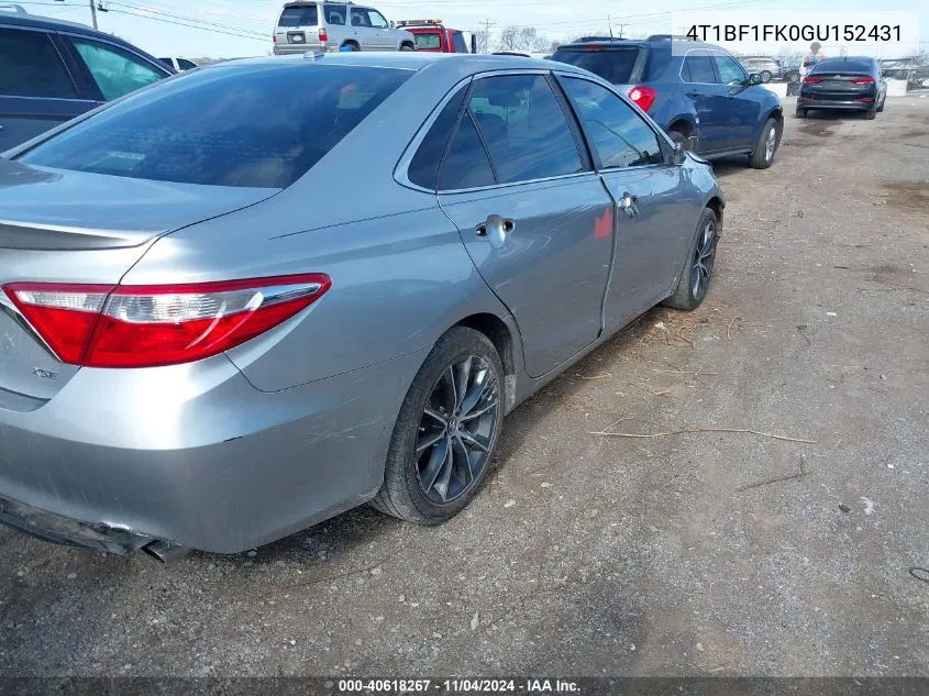 2016 Toyota Camry Xse VIN: 4T1BF1FK0GU152431 Lot: 40618267