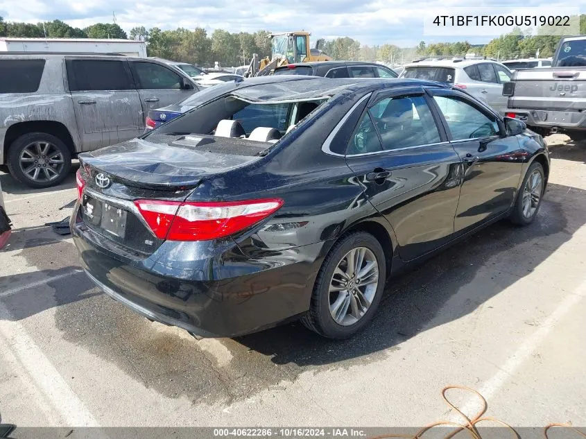 2016 Toyota Camry Se VIN: 4T1BF1FK0GU519022 Lot: 40622286