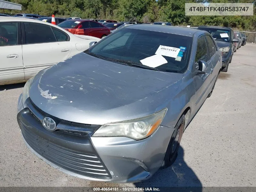 2016 Toyota Camry Le VIN: 4T4BF1FK4GR583747 Lot: 40654181