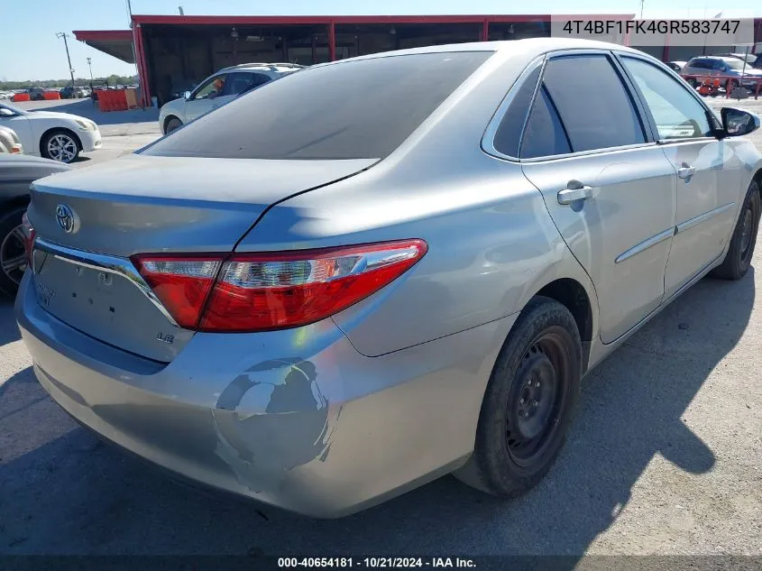 2016 Toyota Camry Le VIN: 4T4BF1FK4GR583747 Lot: 40654181