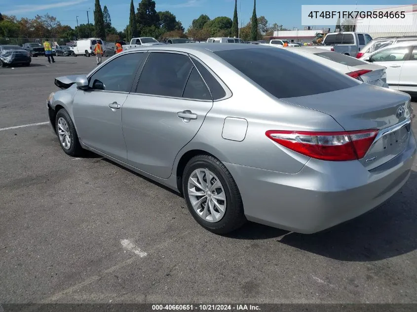 2016 Toyota Camry Le VIN: 4T4BF1FK7GR584665 Lot: 40867527