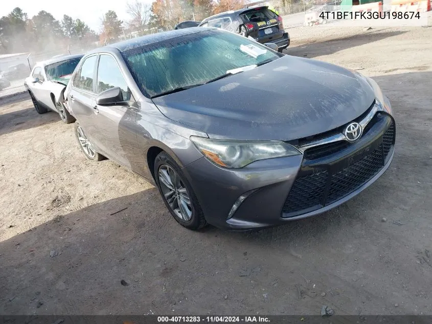 2016 Toyota Camry Se VIN: 4T1BF1FK3GU198674 Lot: 40713283