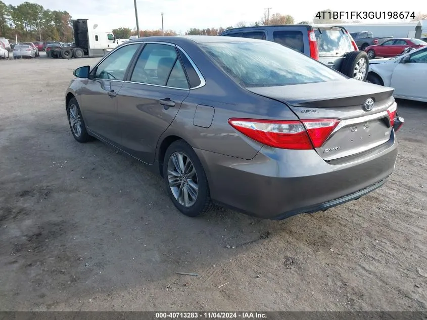 2016 Toyota Camry Se VIN: 4T1BF1FK3GU198674 Lot: 40713283