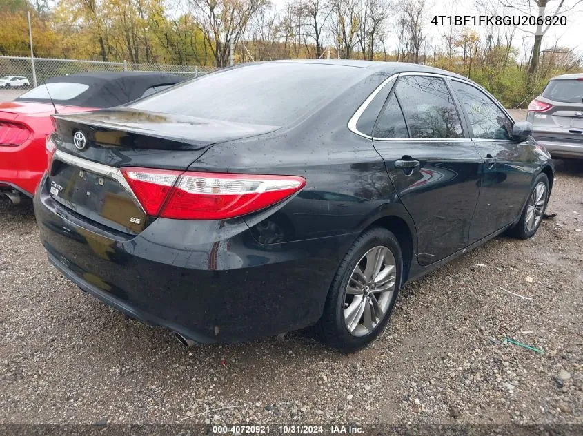 2016 Toyota Camry Se VIN: 4T1BF1FK8GU206820 Lot: 40720921