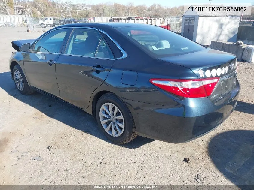 2016 Toyota Camry Le VIN: 4T4BF1FK7GR566862 Lot: 40726141