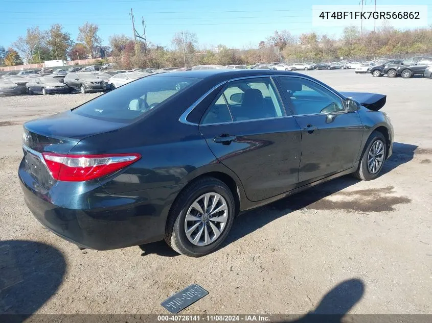 2016 Toyota Camry Le VIN: 4T4BF1FK7GR566862 Lot: 40726141