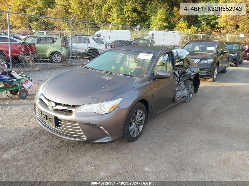 2016 Toyota Camry Le VIN: 4T4BF1FK3GR552943 Lot: 40726157