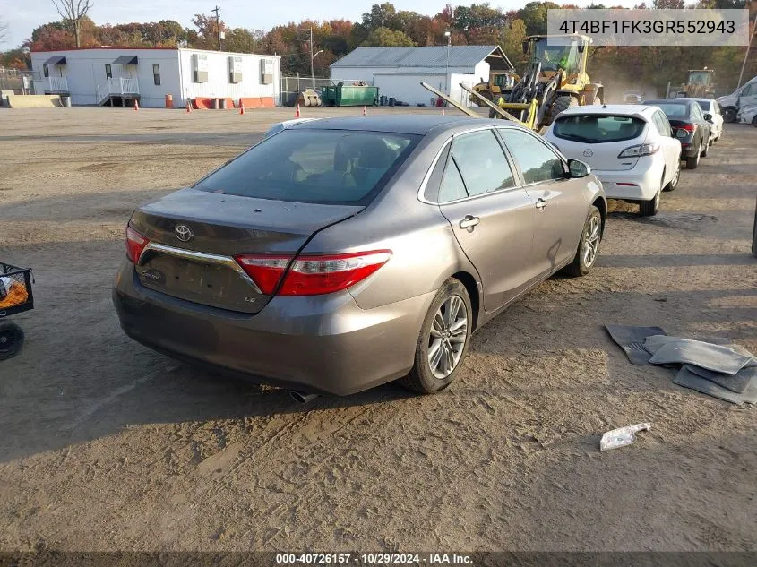 2016 Toyota Camry Le VIN: 4T4BF1FK3GR552943 Lot: 40726157