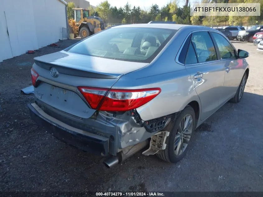 2016 Toyota Camry Se VIN: 4T1BF1FKXGU138066 Lot: 40734279